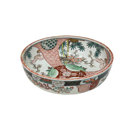 Vintage Asian Round Polychrome Enamel Scenery Graphic Porcelain Bowl ws5069S