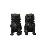 Pair Dark Brown Black Resin Fengshui Foo Dog Lions Figure ws5072S