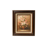 Vintage Blooming Roses Brown Pot Small Canvas Oil Painting ws5073S