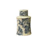 Cream Celadon Porcelain Blue Flower Gold Fishes Cylindrical Container ws5074S