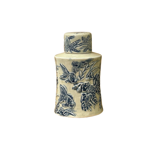 Cream Celadon Porcelain Blue Flower Gold Fishes Cylindrical Container ws5074S