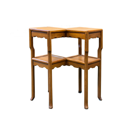 Oriental Two Tier Double Rhombus Light Brown Side Table Stand ws5076S