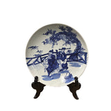 Vintage Large Blue White Scholars Students Graphic Porcelain Plate Display Art ws5077S