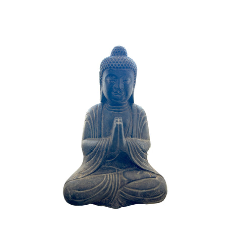 24" Distressed Black Brown Cross Legs Peaceful Hands Stone Buddha Statue ws5078S