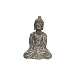 13.5" Black Brown Distressed Marks Small Stone Sitting Buddha Statue ws5080S