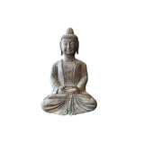 18.5" Gray Brown Distressed Marks Stone Sitting Buddha Statue ws5081S