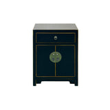 Oriental Black Lacquer Moon Face One Drawer End Table Nightstand ws5088S