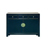 Oriental Black Lacquer 3 Drawers MoonFace Console Credenza Sideboard ws5089S