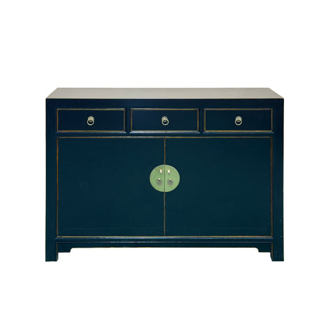 Oriental Black Lacquer 3 Drawers MoonFace Console Credenza Sideboard ws5089S