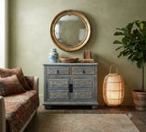Oriental Floral Shabby Chic Rustic Light Blue High Credenza Cabinet cs1158S