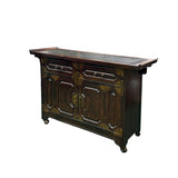 Dark Brown Vintage Point Edge Characters Engraved Top Credenza Cabinet ws4804S