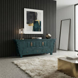 Oriental Distressed Rustic Teal Blue Low TV Console Table Cabinet ws3763S
