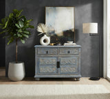 Oriental Floral Shabby Chic Rustic Light Blue High Credenza Cabinet cs1158S