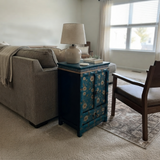 Distressed Teal Green Golden Floral Graphic Side End Table Nightstand ws4990S