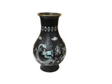 Vintage Metal Black Paint Mother Of Pearl Double Dragon Art Vase GB831S