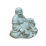 Oriental White Happy Laughing Buddha Ru Yi Praying Beads Porcelain Figure GB018S
