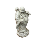Oriental White Standing Happy Laughing Buddha Ru Yi Bat Porcelain Figure GB020S
