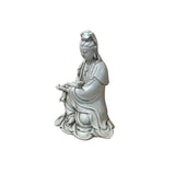Chinese Handcrafted GuanYin Bodhisattva Holding RuYi Off White Porcelain Statue GB022S