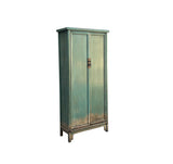 Oriental Distressed Light Teal Green Tall Narrow Noodle Cabinet Armoire GB034S