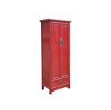 Oriental Classic Slim Red Lacquer Narrow Tall Storage Cabinet GB037S