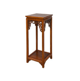 Chinese Light Brown Stain Square Ru Yi Plant Stand Pedestal Table GB041S