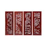 Set 4 Chinese Reddish Brown Wood Flower Birds Carving Wall Panels GB045S