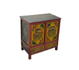 Multi-color Tibetan Horses Deer Motif Credenza Table Cabinet GB048S