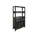 Vintage Brown Oriental Golden Relief Motif Display Curio Cabinet Bookcase GB049S