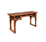 Vintage Two Brown Wood Tone Relief Carving Motif Oriental Console Altar Table GB050S
