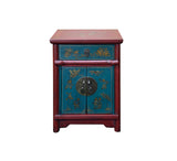 Oriental Red Blue Doors Golden Butterflies Fishes Graphic End Table Nightstand GB065S