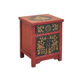Oriental Red Black Doors Golden Flowers Graphic End Table Nightstand GB069S