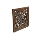 Chinese Square Flower Lotus Birds Wooden Wall Plaque Panel GB103S