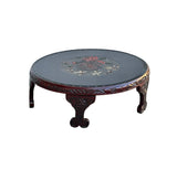 Vintage Brick Red Relief Carving Round Wood Low Kang Coffee Table GB112S