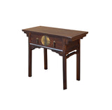 Vintage Brown Ancient Hardware 2 Drawers Console Altar Table GB113S