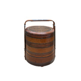Vintage Oriental Handmade Brown Rattan Stack Basket with Handle GB122S