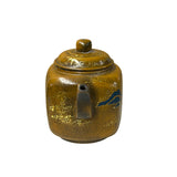 Vintage Chinese Mustard Yellow Graphic Zisha Clay Teapot Art Display GB138S