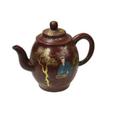 Vintage Chinese Reddish Brown Graphic Zisha Clay Teapot Art Display GB145S