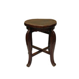 Vintage Oriental Brown Leather Top Round 4 Legs Stool Table GB148S