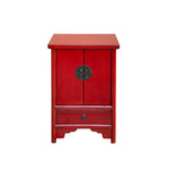 Oriental Distressed Red Medallion Hardware End Table Nightstand GB154S