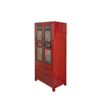 Vintage Oriental Red Beige People Scenery Graphic Storage Cabinet GB157S