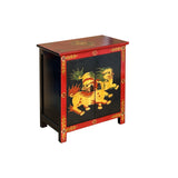 Tibetan Oriental Black Red Foo Dogs Lions End Table Nightstand GB158S