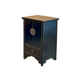 Oriental Distressed Black Medallion Hardware End Table Nightstand GB159S