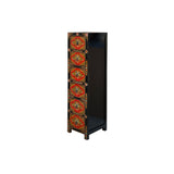Tibetan Style Red Flower Graphic Slim Narrow 6 Drawers Storage Cabinet GB160S
