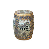 Vintage Oriental Chinoiserie Western Graphic Porcelain Stool Table Ottoman GB163S