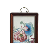 Vintage Chinese Wood Frame Porcelain Egret Lotus Wall Plaque Panel GB170S