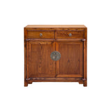 Chinese Moon Face Narrow Wood Grain Brown Drawers Side Table Cabinet GB175S