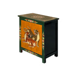 Tibetan Style Green Orange Two Tigers End Table Nightstand GB178S