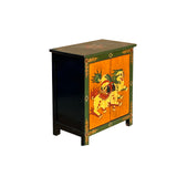 Tibetan Style Green Ochre Two Snowlions End Table Nightstand GB180S