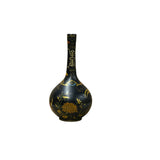 Chinese Black Lacquer Color Graphic Decorative Wood Vase Art GB187S