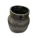 Vintage Oriental Handmade Black Rattan Bamboo Open Basket GB208S